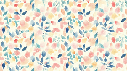 Fototapeta premium Floral seamless pattern with delicate watercolor details on a pastel background perfect for text overlays and design elements
