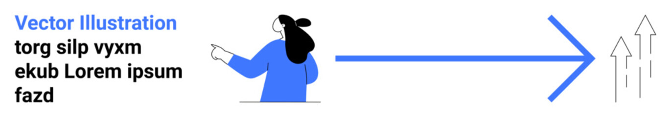 Person pointing to a large blue arrow symbolizing progress, direction, and growth. Ideal for business consulting, leadership, career coaching, strategic planning, educational purposes, presentations