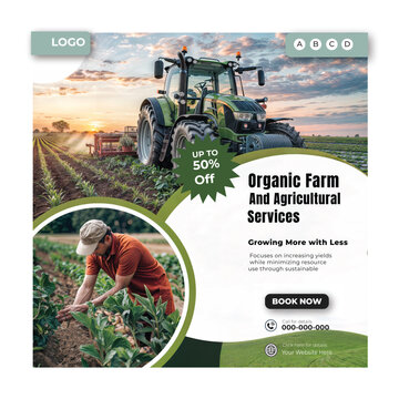 Agriculture, lawn or gardening services social media post banner template ai generated