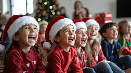 Children's Joyful Christmas Celebration - Festive Smiles and Laughter