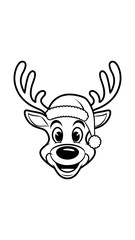Playful Reindeer Head with Santa Hat - Black and White Vector Generative aI