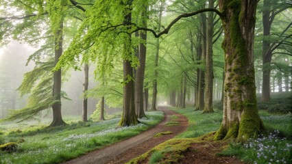 Lush Emerald Leaves Glimmering in Soft Dawn Light, Capturing Nature's Tranquil Beauty and Serenity