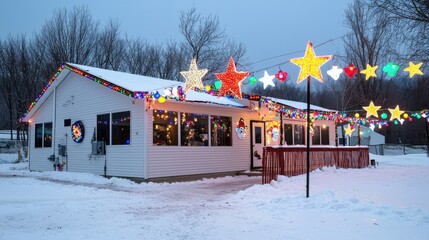 Naklejka premium Festive Home Decorated with Christmas Lights and Stars