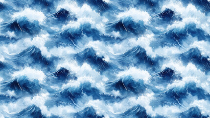 Seamless watercolor pattern of ocean waves and spray ideal for background designs