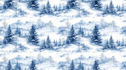 Seamless watercolor pattern featuring serene winter landscapes ideal for textile design and crafting