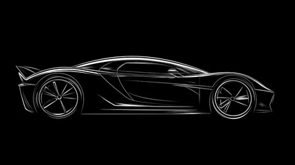 Naklejka premium Black line sketch of a sports car, emphasizing its sleek, minimalist design. 