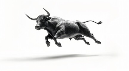 Fototapeta premium Black Bull Jumping Isolated on White Background