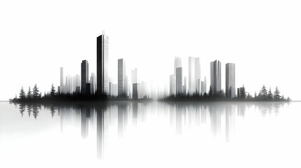 Obraz premium Cityscape Illustration with Reflections