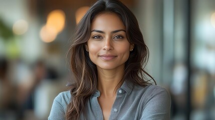 Obraz premium Professional Grace Illuminated: Where Modern Leadership Meets Authentic Warmth, Creating a Portrait of Contemporary Success Through Natural Confidence and Genuine Professional Presence