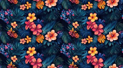 Thailand inspired seamless pattern featuring vibrant watercolor illustrations of traditional motifs and tropical elements