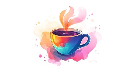 Colorful Coffee Cup With Steam On Abstract Background
