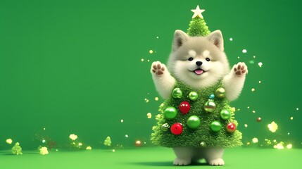 Fototapeta premium Cute Puppy Dressed as a Christmas Tree.