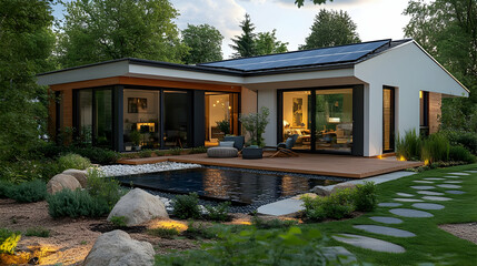 Fototapeta premium Modern Home with Pool and Patio - Illustration