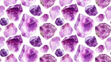 Watercolor seamless pattern featuring hand painted amethyst stones abstract texture suitable for fabric and wallpaper design