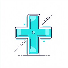 Obraz premium Blue Cross Icon Plus Sign Outline Flat Design