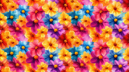 Seamless pattern of vibrant watercolor flowers in various colors perfect for fabric design and home decor