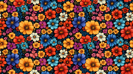 Watercolor illustration of vibrant flowers arranged in a seamless pattern perfect for textile design or stationery