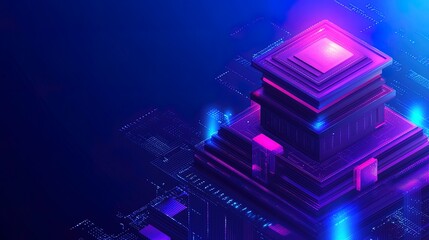Fototapeta premium Quantum computing concept with futuristic processor emitting light