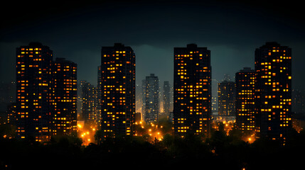 Fototapeta premium Nighttime Cityscape with Illuminated Buildings