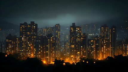 Obraz premium Cityscape Nighttime Skyline, Urban Architecture Illustration