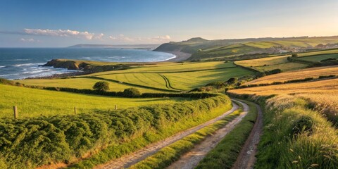 Serene Coastal Landscape Featuring Vibrant Patchwork of Emerald Green and Azure Blue Waterscape