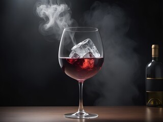 red wine in a glass with ice and smoke