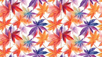 Obraz premium Colorful cannabis leaves watercolor illustration seamless pattern on white background textile design nature inspired decor