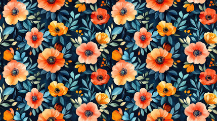 Seamless watercolor flower pattern featuring vibrant blooms ideal for fabric design and home decor
