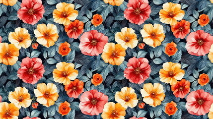 Fototapeta premium Seamless watercolor floral pattern featuring vibrant flowers perfect for textiles and wallpaper designs greeting cards
