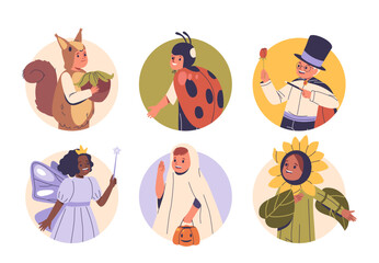 Charming Avatars Of Kids In Carnival Animal Costumes Exhibiting Playfulness And Creativity. Featuring Squirrel, Ladybug