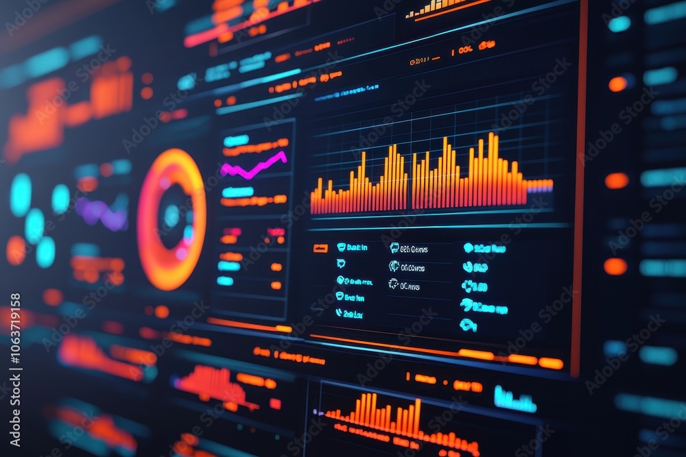 Poster a vibrant display of colorful data visualizations and analytics graphs showcasing trends and statist