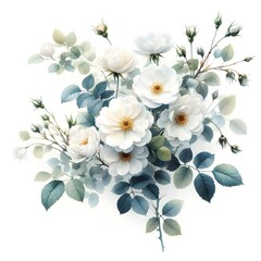 Obraz premium 흰 배경, 찔레꽃, 수채화 (white background, Multiflora rose, water colour)