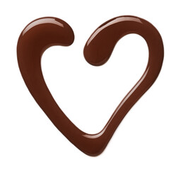 Heart shaped dark chocolate sauce on white background