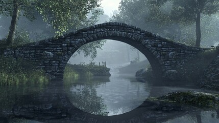 Fototapeta premium Rustic Stone Bridge Over Peaceful River