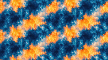 Obraz premium Vibrant seamless tie dye pattern featuring blue and orange colors perfect for textile design or graphic projects