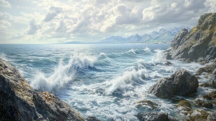Fototapeta premium Dramatic Rocky Coastline with Crashing Waves