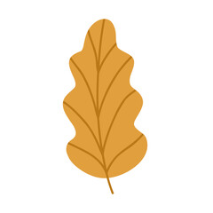 Cute hand drawn autumn leaf, cartoon flat vector illustration isolated on white background. Simple yellow fall leaf, nature design element.