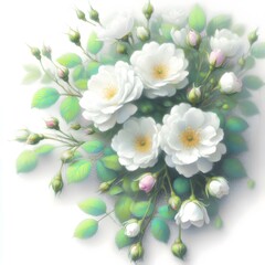 Obraz premium 흰 배경, 찔레꽃, 파스텔화 (white background, Multiflora rose, pastel painting) 