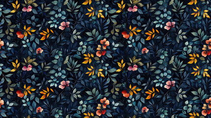 Seamless watercolor floral pattern featuring intricate leafy designs ideal for fabric and wallpaper applications