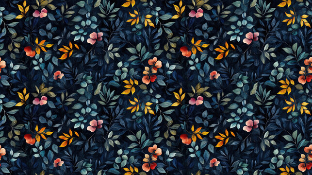 Seamless watercolor floral pattern featuring intricate leafy designs ideal for fabric and wallpaper applications