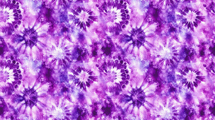 Vibrant purple tie dye seamless pattern with bohemian watercolor motifs perfect for fashion textiles and home decor