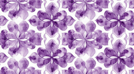 Seamless purple and white watercolor kaleidoscopic pattern perfect for textile and interior design applications