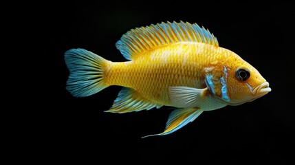 Fototapeta premium Yellow Cichlid Fish with Blue Fins