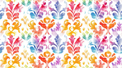 Colorful seamless pattern of decorative watercolor ornaments ideal for packaging paper and fabric design