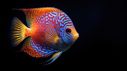 Colorful Discus Fish on Black Background
