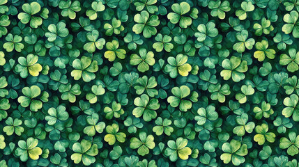 Seamless pattern of vibrant green watercolor trifolium clovers celebrating Irish heritage ideal for greeting cards and festive decorations