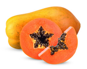 Ripe papaya isolated on white clipping path