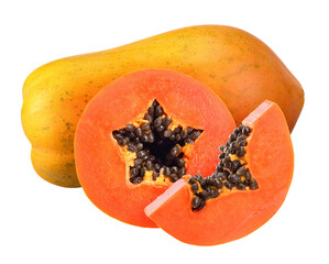 Ripe papaya isolated on white clipping path