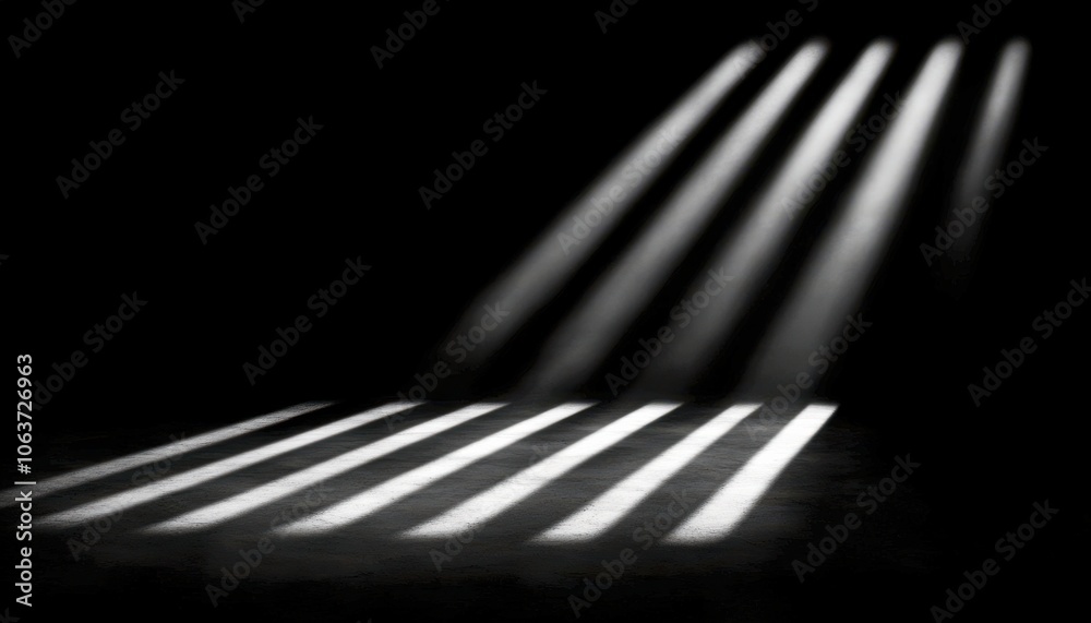 Aufkleber A monochromatic image featuring dramatic beams of light creating striking patterns on a dark surface.