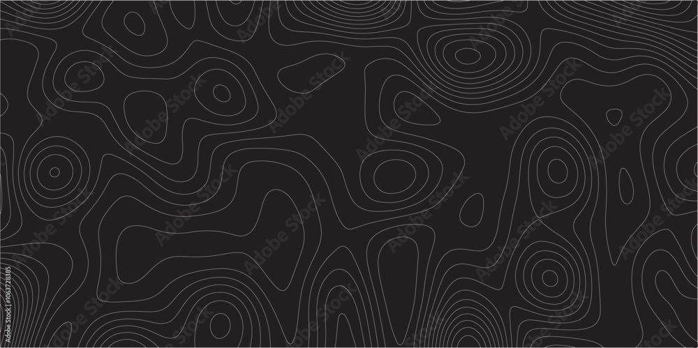 Aufkleber Abstract white on black background Topographic line map pattern. Modern Abstract Design Concept Elegant Black Beautiful Topo Wallpaper Design illustration for art, fabric, packaging, web, banner.
